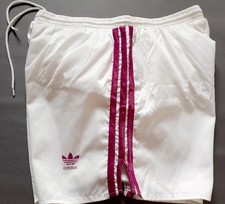 VINTAGE 80s 90s ADIDAS SAMPDORIA Glanz Nylon Fußball Shorts Gr. 7 (L) weiß/lila