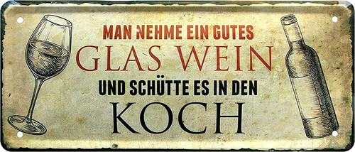 Blechschild 28x12 glas wein - blechschild, in