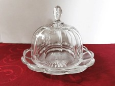 Antik um 1850 Pressglas Glasglocke mit Unterteller Butterdose Käseglocke