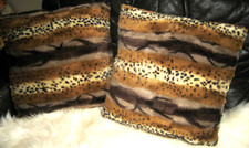 2 Kissen Couch Sofa Deko Fell - Plüsch braun/beige Afrika Stil ? 45 x 45 cm