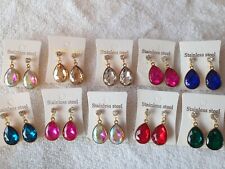 Restposten 40 Paar Tränentropfenform gemischte Farben Kristall Ohrringe - NEU Großhandel B