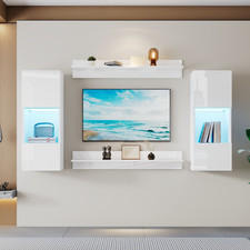 Wohnwand mit LED Wohnzimmer Set TV Schrank Möbel 4-tlg. Holzwerkstoff Hochglanz