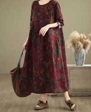 ❣️ Cottage Landhaus Kleid Lagenlook Taschen Leinen 38 M 40 L lila Vintage Boho