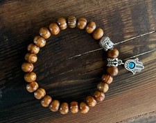 Elastisches Armband - Hand der Fatima - Neu - Naturholz - Buddha - Yoga - NEU!!!