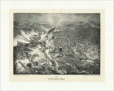 Aegir C. Ehrenberg germanische nordische Mythologie Meer Sturm Holzstich A 2210