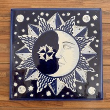 Rumbomar Sonne, Mond, Sterne Handgemalt Keramik Kachel Made in Spain 20x20 TOPP