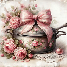 Wandbild Kochtopf Rosen Vintage Shabby Chic Deko Bild Küche Wanddeko Wandfliese