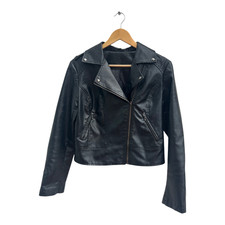 Schwarze Kunstlederjacke Gr L Unisex Bikerjacke Rocker Look Urban Style Jacke