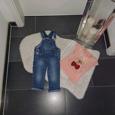Neu Set Outfit 92 98 Jeans Latzhose shirt pailetten Kirsche TopZustand