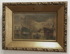 Altes Ölgemälde Hamburg Hafen Schiffe Segelschiff Dampfer sign. Bayer