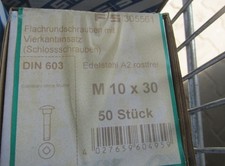 50 Stück Schlossschrauben Edelstahl  M10x30mm  Rostfrei A2 DIN603 / SIMReg6