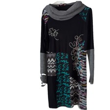 Tesini Damen  Stretch Jersey Patchwork kleid LangeÄrmel Grau-Schwarz Gr. 44