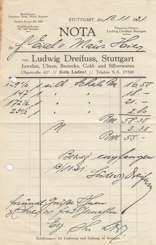 Stuttgart rechnung 1931 - rechnung,