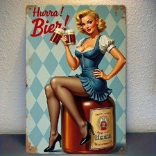 Blechschild Hurra Bier Pin-Up