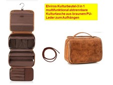 Elviros 3 in 1 multifunktional abtrennbare Kulturtasche aus braunem PU-Leder 