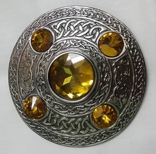 Keltische Kiltfliege karierte Brosche Antikfinish gelber Stein schottische Anstecknadel & Broschen