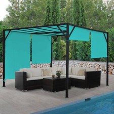 B-Ware Pergola Beja, Garten Pavillon, Stahl-Gestell Schiebedach türkis-blau 3x3m