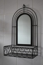 Metallregal Bad mit Spiegel und Ablagekörbchen 35x25,5 cm schwarz