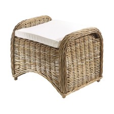 Rattanhocker Sessel Stuhl CARDIFF Hocker aus Rattan in kubu grey mit Kissen
