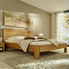 Massivholz Bett 100x200x39cm Eiche massiv geölt Einzelbett Holz Bettgestell