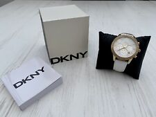 DKNY Uhr Armbanduhr Chronograph Damen Leder Weiß NY4844 Gold gebraucht watch