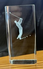 3D Laser Kristall Quader Glas Block Golfer Golfspieler Figur Deko Briefbeschwere