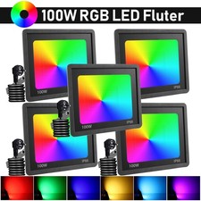 5x 100W RGB LED Fluter Strahler Scheinwerfer IP66 Dimmbar Außenbeleuchtung Lampe