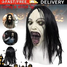 Geistermaske Frau mit Haaren Halloween Kostüm Latex Horror Maske für Erwachsene