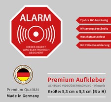 Aufkleber Achtung ALARM Objekt Alarmgesichert Hinweis Wetterfest UV-Beständig 