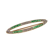 elegante Brosche in Gold 750 mit 0,48 ct. Smaragden & 0,23 ct. Diamanten (D3480)