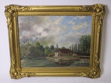 Landschaftsgemälde auf Leinwand, sign., altgoldfb. Holzrahmen, ~41 x 34 cm VV424