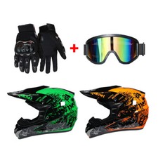 Pilothelm ATV Handschuhe + Brille Sturzhelm Quad Orange Grün Motorcross Helm
