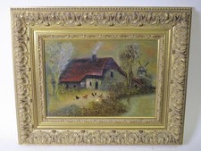 Gemälde auf Leinwand, Hühnerhof, altgoldfb. Prunkrahmen, ~ 49 x 40 cm  VV430