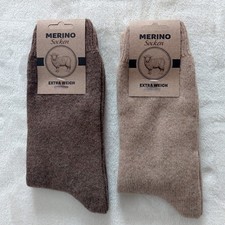2 Paar Herren Merino Schafwoll Socken 100% Wolle Uni Braun / Beige  Warm Weich