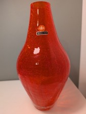 Ingrid Craquelée Glas Vase, rot, Vintage 
