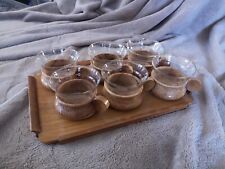 Teeservice Holz u. Glas✅Teeglashalter✅6x Teeglas✅6x Halter✅DDR ? ✅Tablet✅Antik 