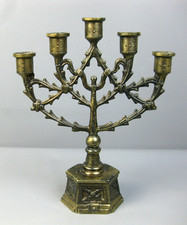 alter Kerzenleuchter Kerzenständer auf Sockel 5-armig Messing 50er 60er Jahre