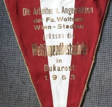 Wimpel Weltjugendfestspiele 1953 in Bukarest, Fa. Wolfrum Wien - Stadlau