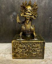 seltener chinesischer Bronze Siegelstempel mit Drachen & Schriftzeichen verziert