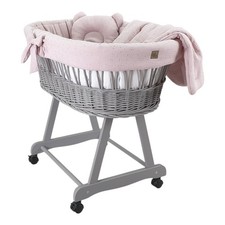 Stubenwagen Moseskorb AMELIA Grau aus Weide mit Musselin Bettwäsche Liliowy Gold