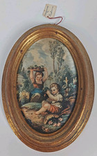 🍀Holzrahmen oval vergoldet, Seidenmalerei, Fragonard Herbst??