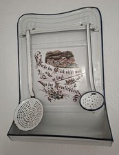 Antik emailliertes Löffelblech Kellenblech Emaille Email mit Spruch und 2 Kellen