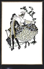 Künstler-AK Elegantes Paar spaziert im Garten, Jugendstil 