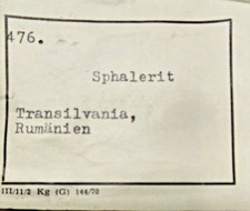 Sphalerit xx und Quarz xx von Transylvanien  Rumänien  mit  historische Zettel