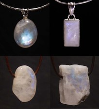 Unikat Edelstein Anhänger mit Regenbogen Mondstein Blauschimmer Weiß Steinschatz