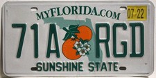 Florida USA Nummernschild Kennzeichen Original US Schild Sunshine State 71 AR GD
