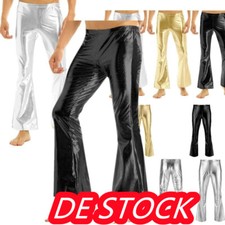 DE~Herren Wetlook Schlaghose Metallic Hose Lange Tanzhose Stretch Jazzhose 