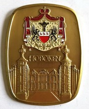 Wandbild HOBOKEN Metall goldfarben Wappen emailliert Deko Wandschmuck Andenken