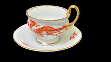 Antike Sammeltasse Tasse mit Untertasse Art Deco Roloff Ming Drache orange/ gold