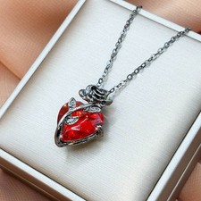 Damen Halskette Herz Anhänger Gothic Fantasy Kette Silber Schmuck Verstellbar